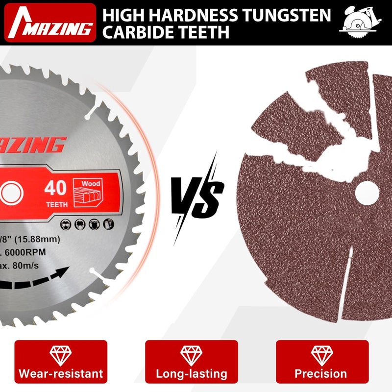 MAZING 2-Pack 10 Inch 40T&60T Circular Saw Blades, TCT Circular Miter & Table Saws Blades with 5/8 Inch Arbor, ATB Design for Woodworking, Fit for Cutting Plywood, Soft/Hardwood, Wood with Nails - Image 4